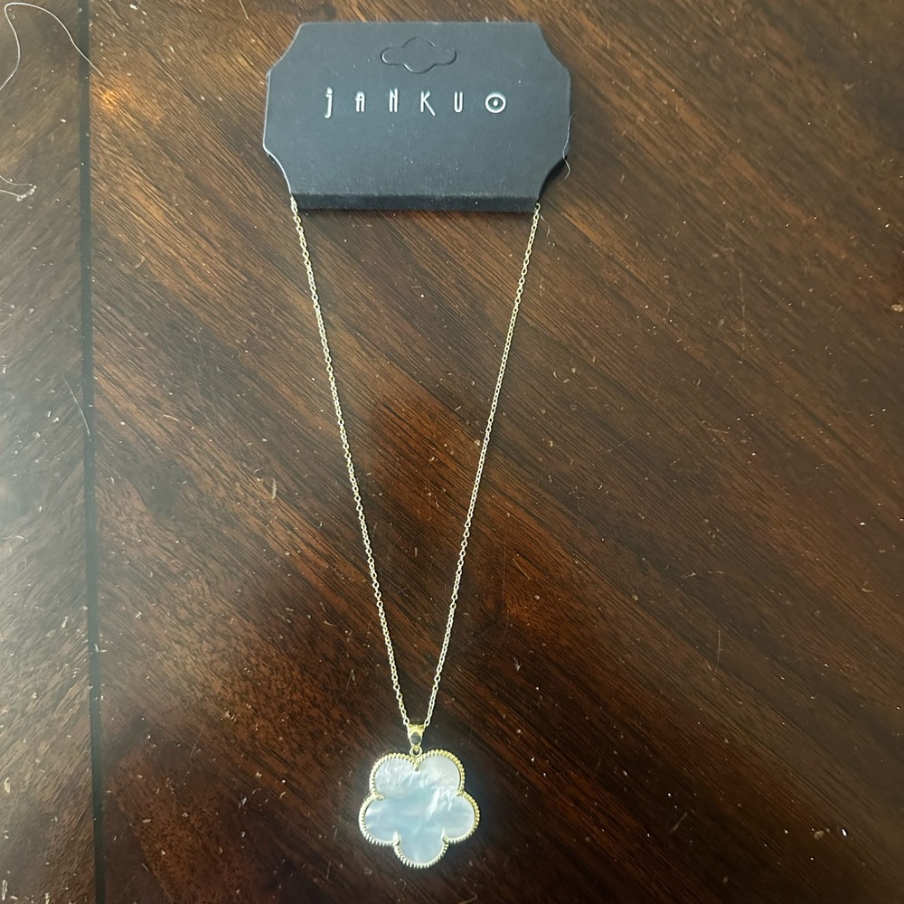 Gold Mother of Pearl Clover Necklace